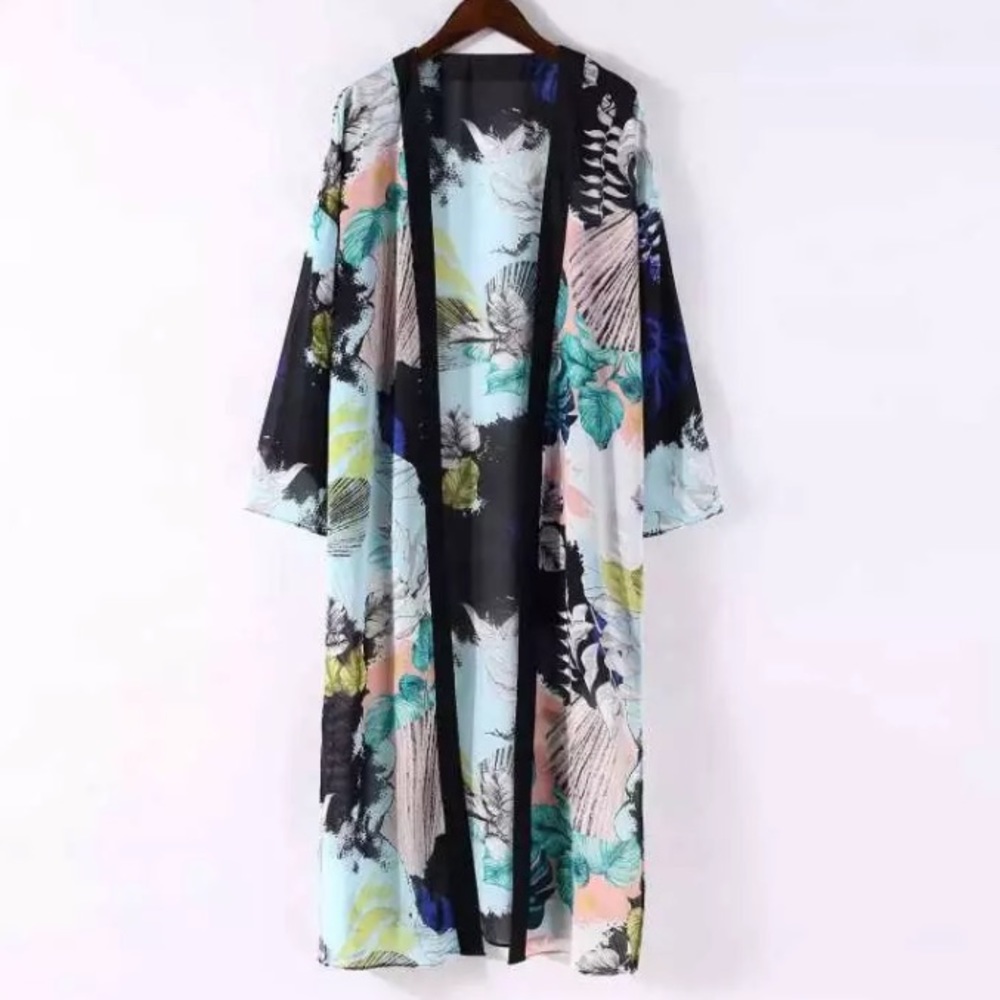 “The Mae” Boho Sheer Palm Print Kimono Cover Up Sz ‘XL’!